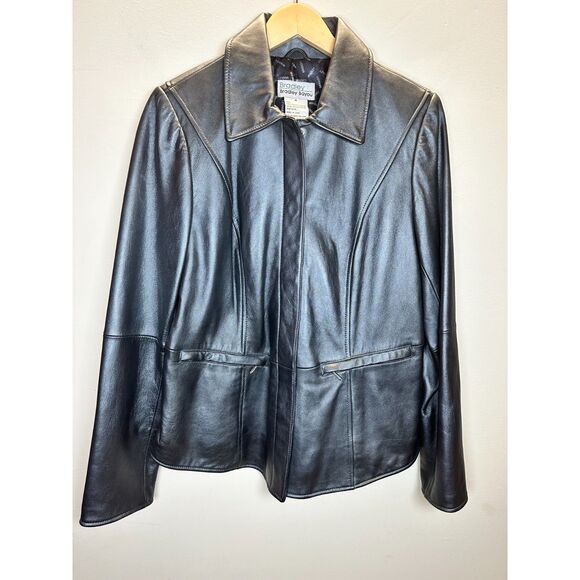 Bradley Bayou Women's Size M Black Genuine Leather Jacket Snap Closures EUC - Picture 1 of 8